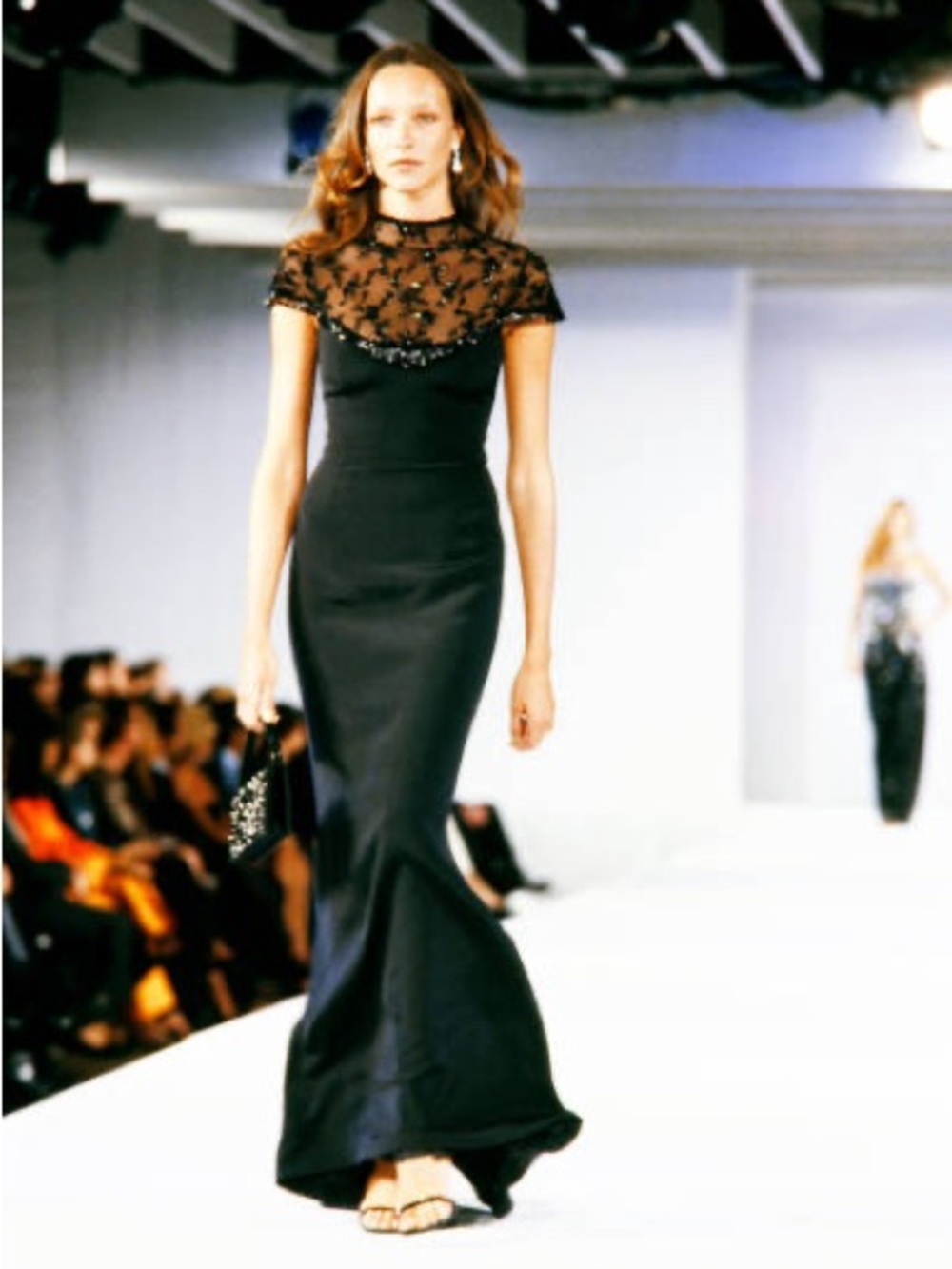 Vintage ESCADA COUTURE S/S 2001 Bead Embellished Fringe Yoke Gown Dress in Black